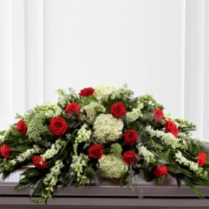 Mixed Casket Spray - Red and Green